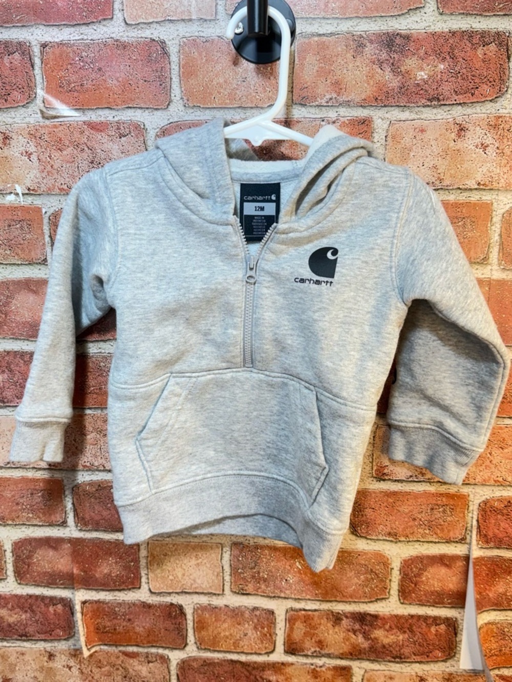 Carhartt Gray Toddler Half-Zip pocket front Hoodie